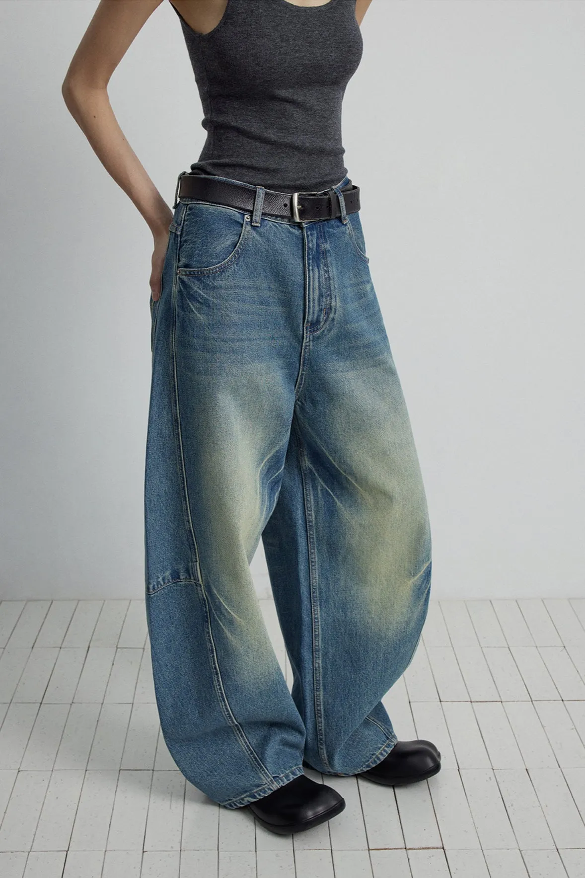 100% cotton banana silhouette jean pants | 3 color