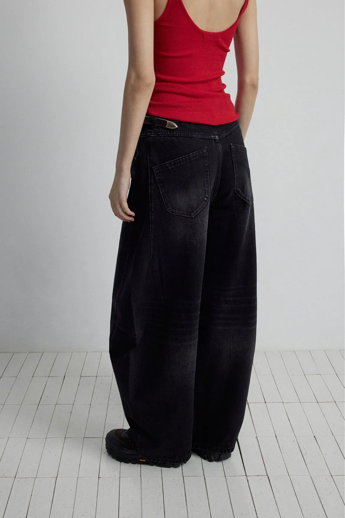 100% cotton banana silhouette jean pants | 3 color