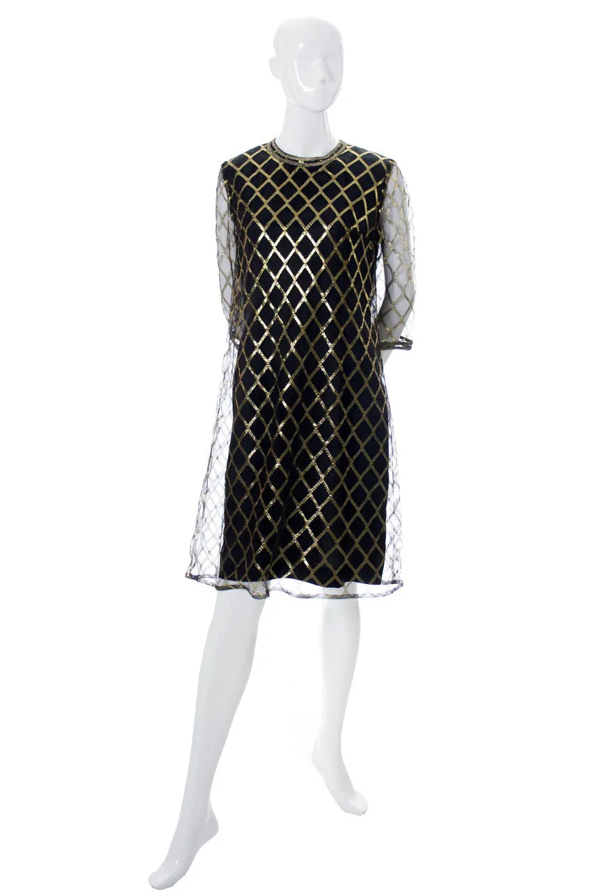 1960s Leslie Fay Black & Gold Mod Shift Dress