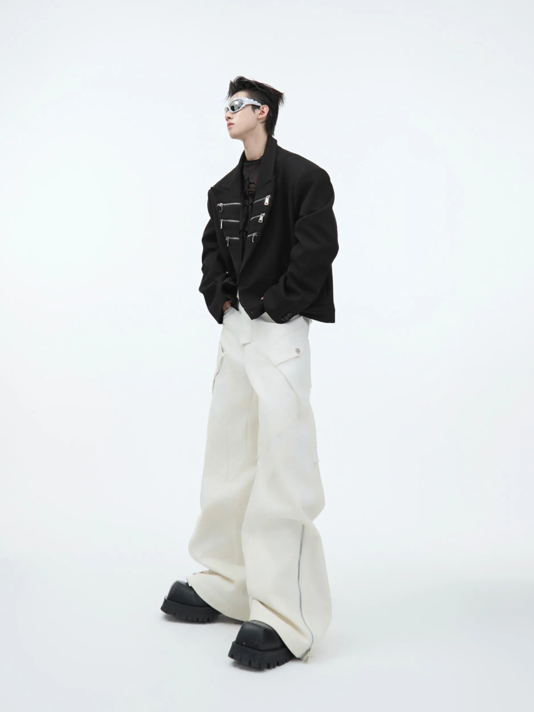 【24s Nov.】Heavy Deconstructed Split Design Workwear Leather Pants