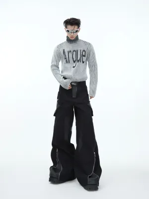 【24s Nov.】Heavy Deconstructed Split Design Workwear Leather Pants