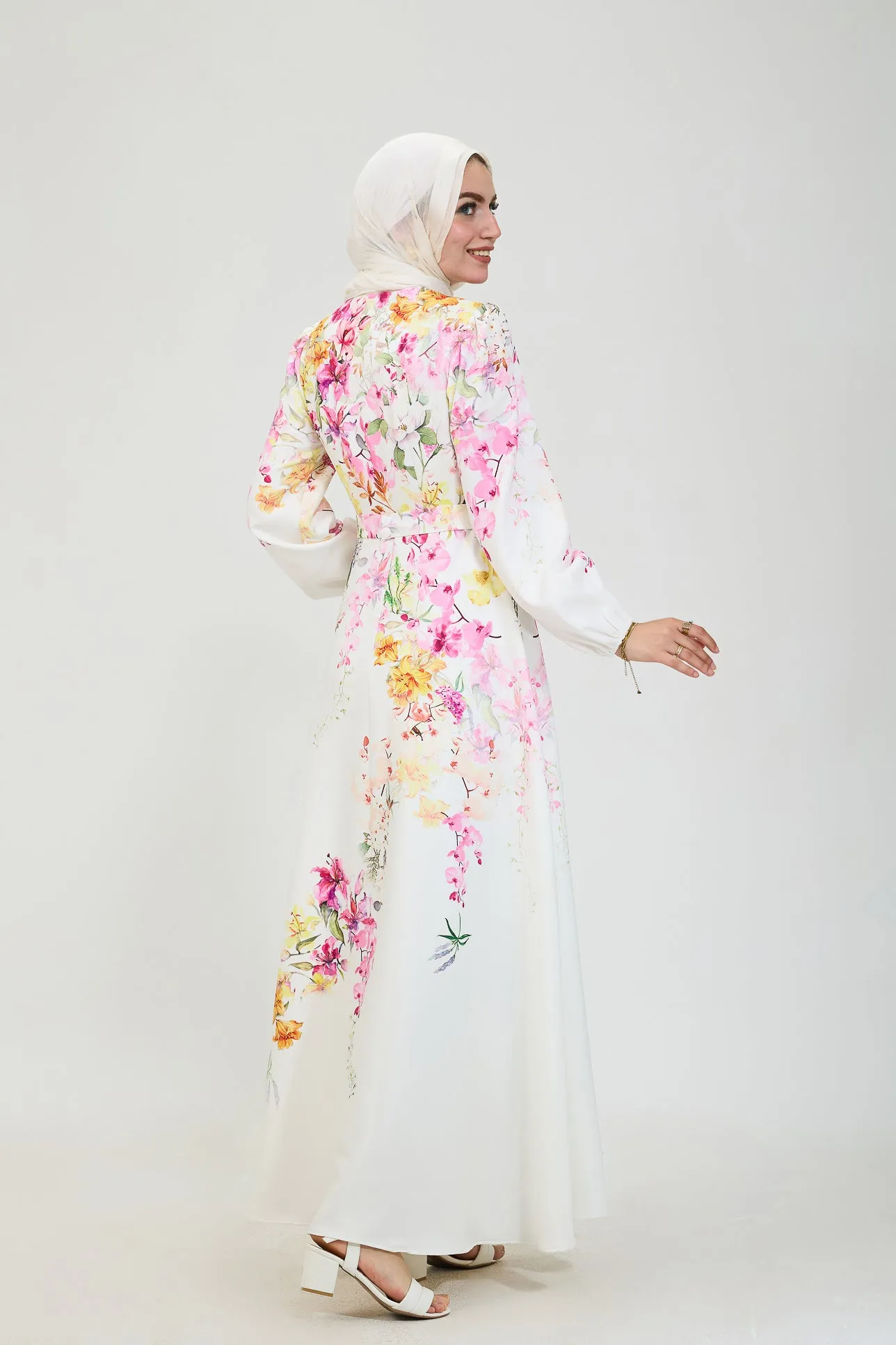 Adeela Floral Elegance Modesty Dress in Crepe Fabric