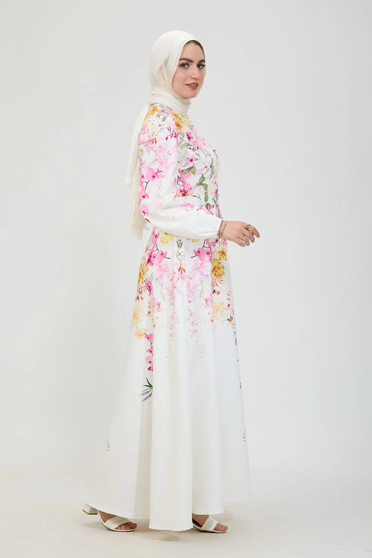 Adeela Floral Elegance Modesty Dress in Crepe Fabric