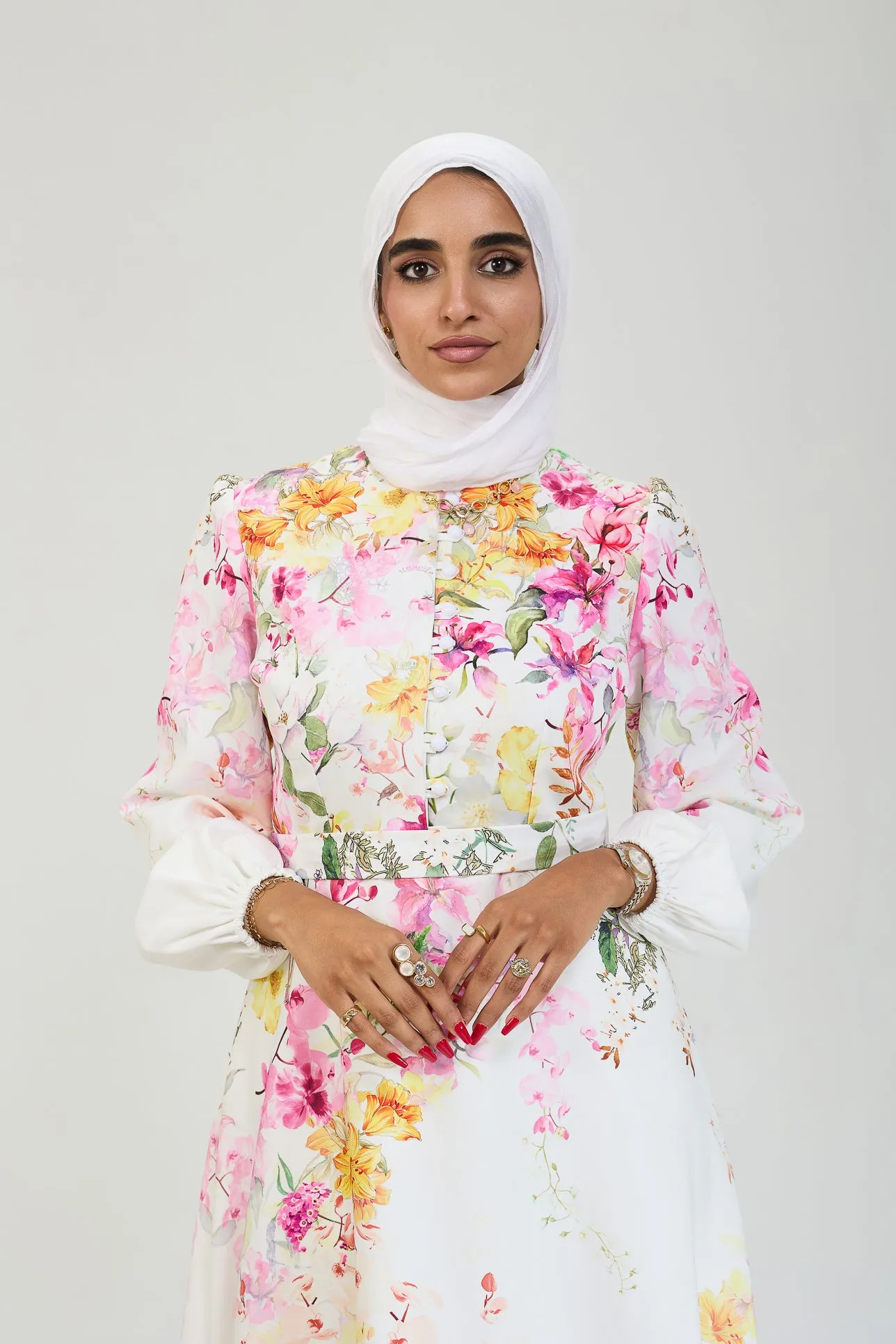 Adeela Floral Elegance Modesty Dress in Crepe Fabric