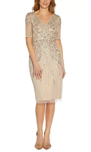 Adrianna Papell AP1E209809 - Beaded V Neck Mesh Dress