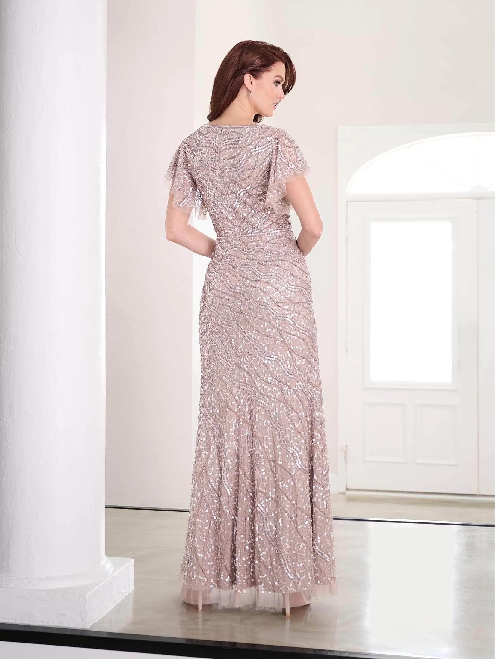 Adrianna Papell Platinum 40455 - Sequin Flutter Sleeve Evening Dress