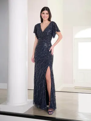 Adrianna Papell Platinum 40455 - Sequin Flutter Sleeve Evening Dress