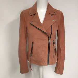 AllSaints Rose Pink Suede Leather Dalby Biker Jacket Size 10