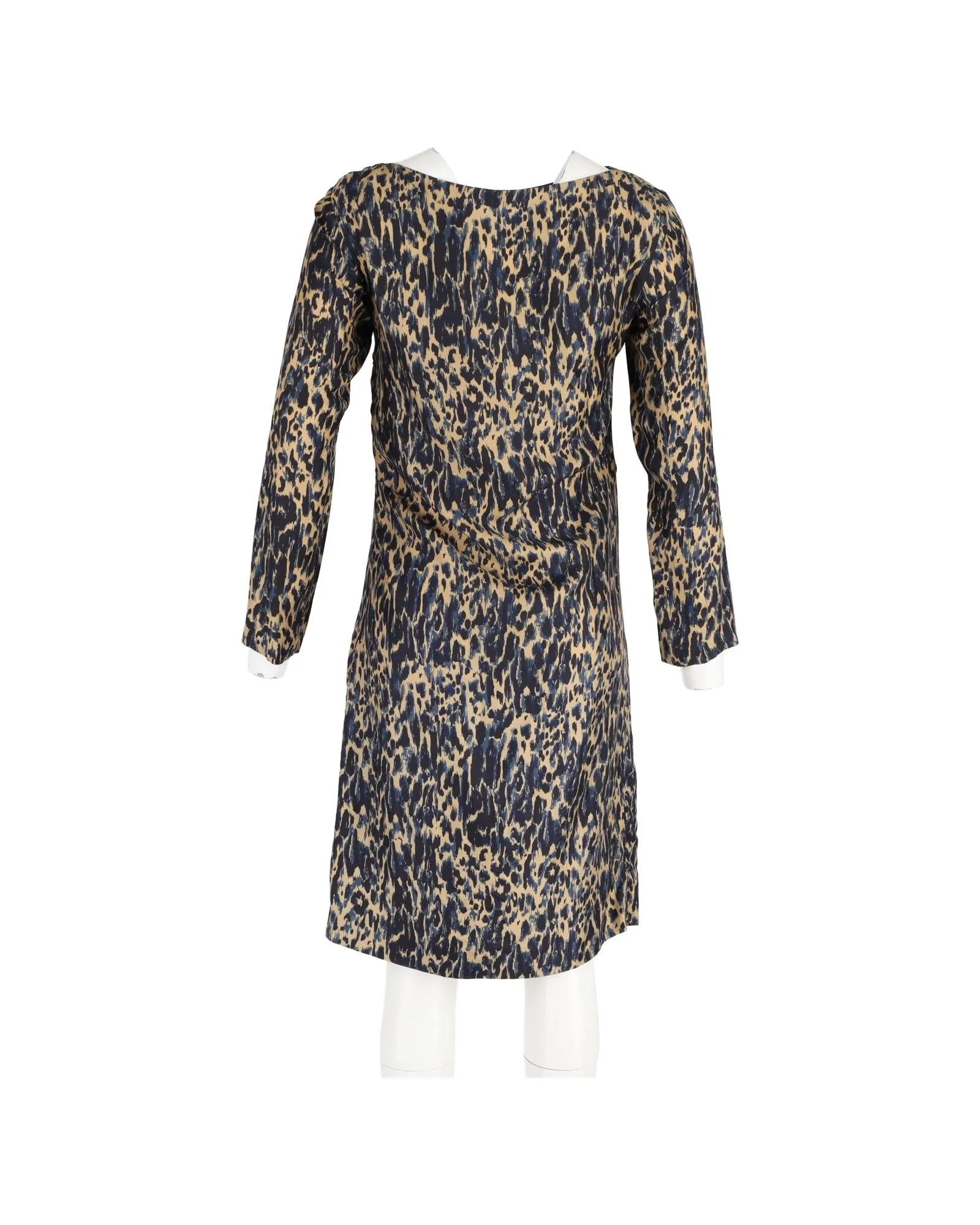 Animal Print Silk Shift Dress in Navy Blue by Dries Van Noten