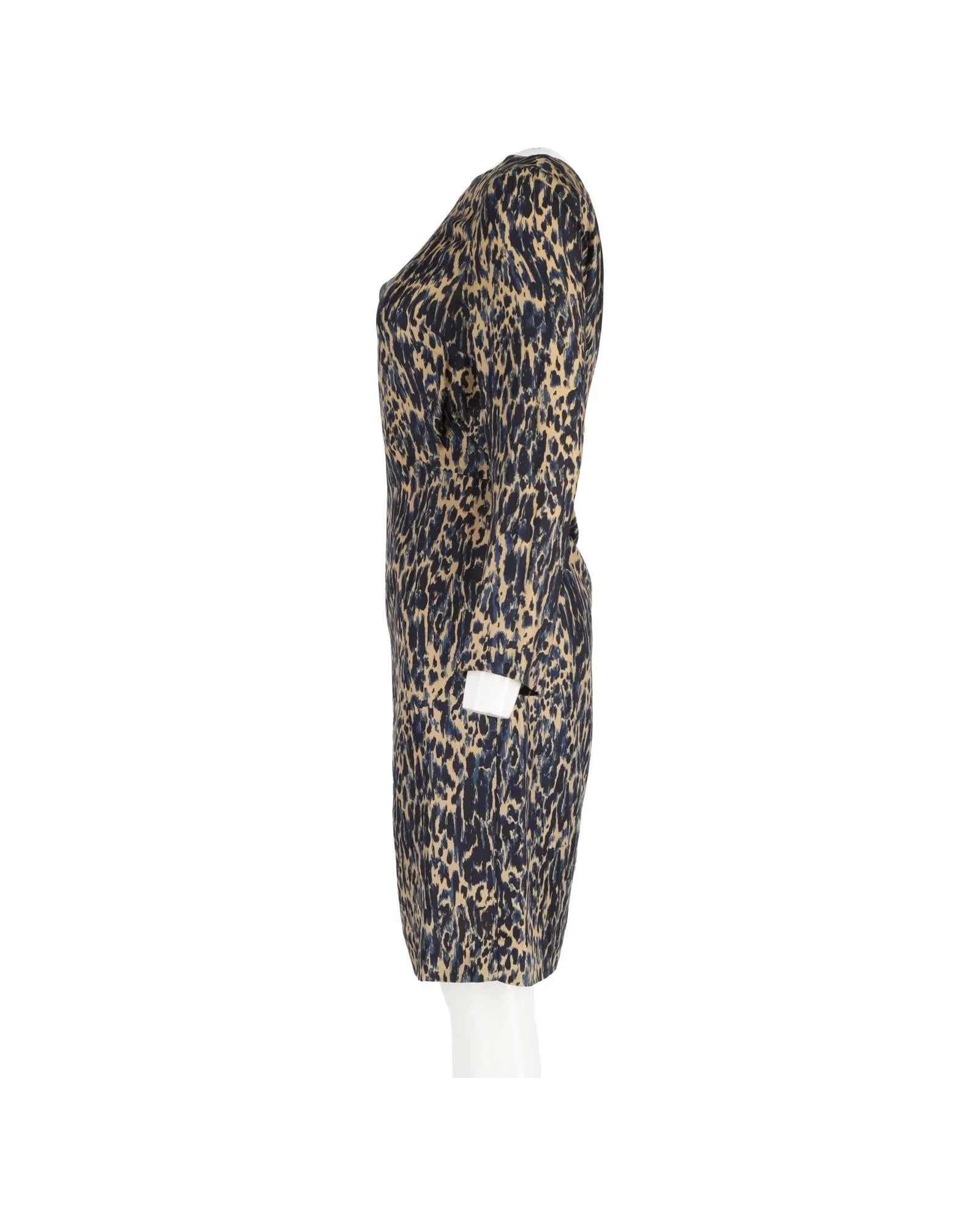 Animal Print Silk Shift Dress in Navy Blue by Dries Van Noten