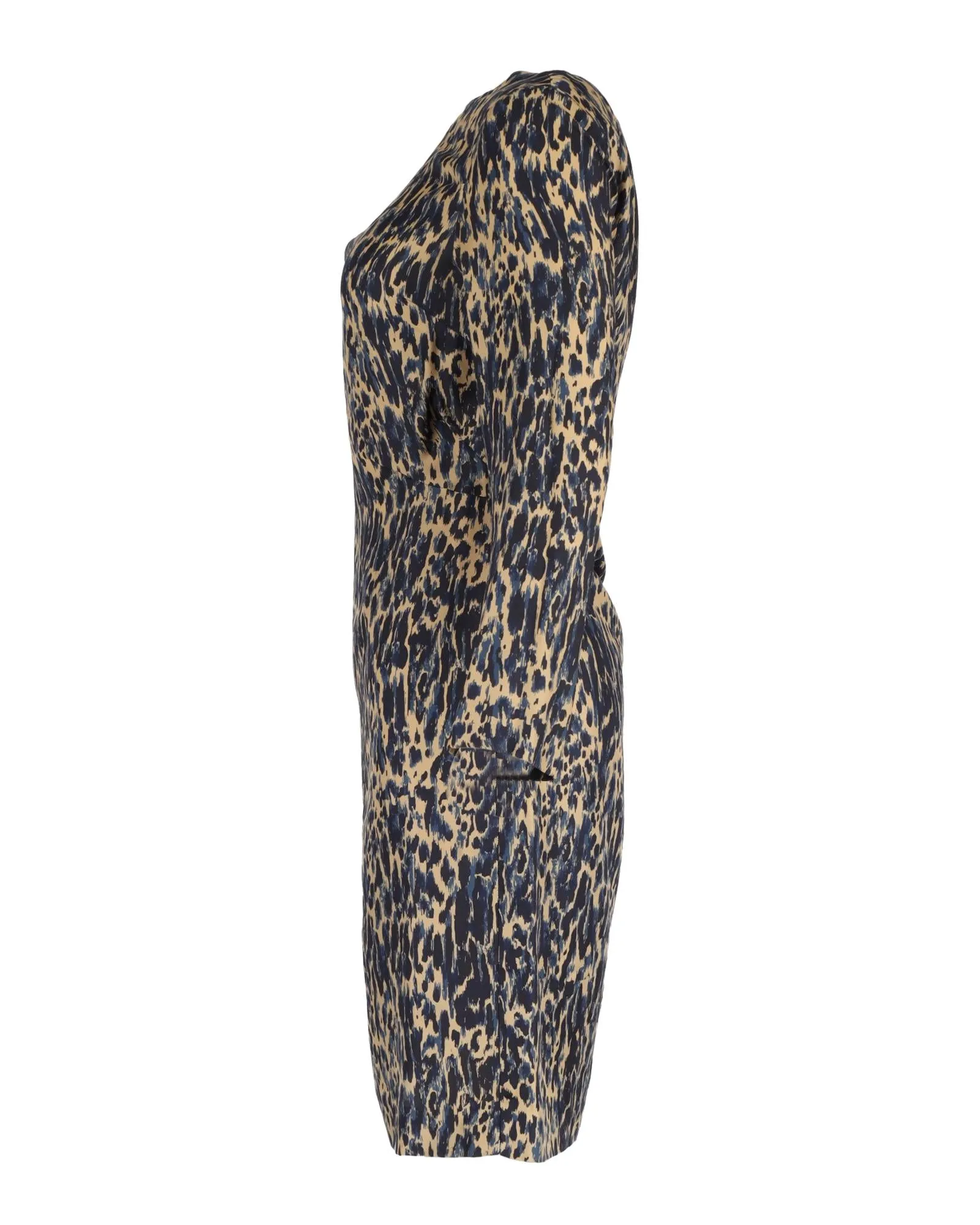 Animal Print Silk Shift Dress in Navy Blue by Dries Van Noten