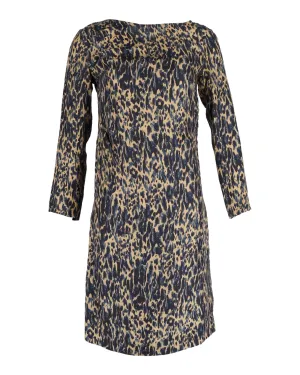 Animal Print Silk Shift Dress in Navy Blue by Dries Van Noten