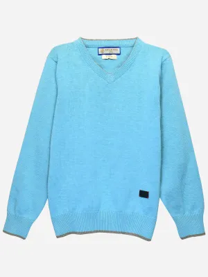 Aqua Blue Casual V-Neck Sweater