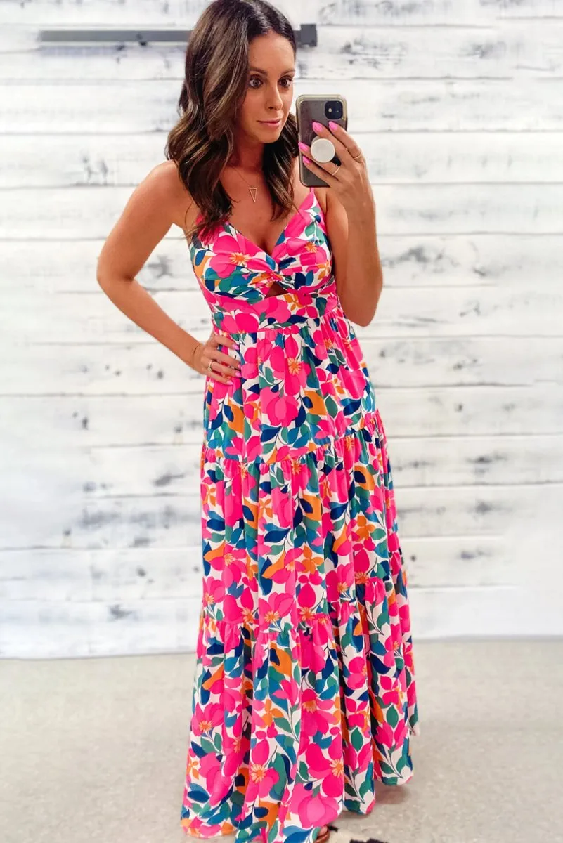 Autumn Rose Floral Long Tiered Maxi Dress