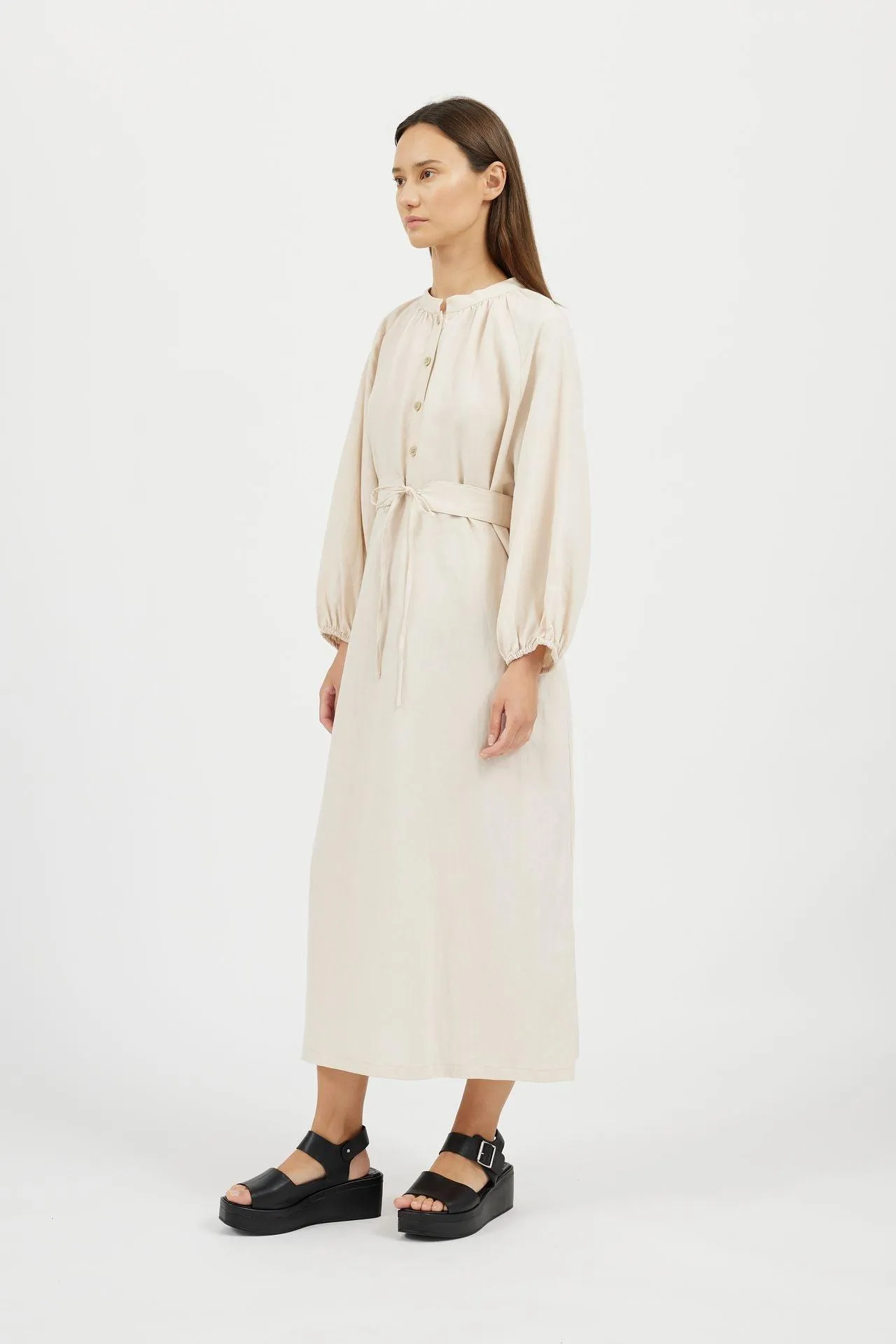 Bamboo Puff Sleeve Long Length Dress