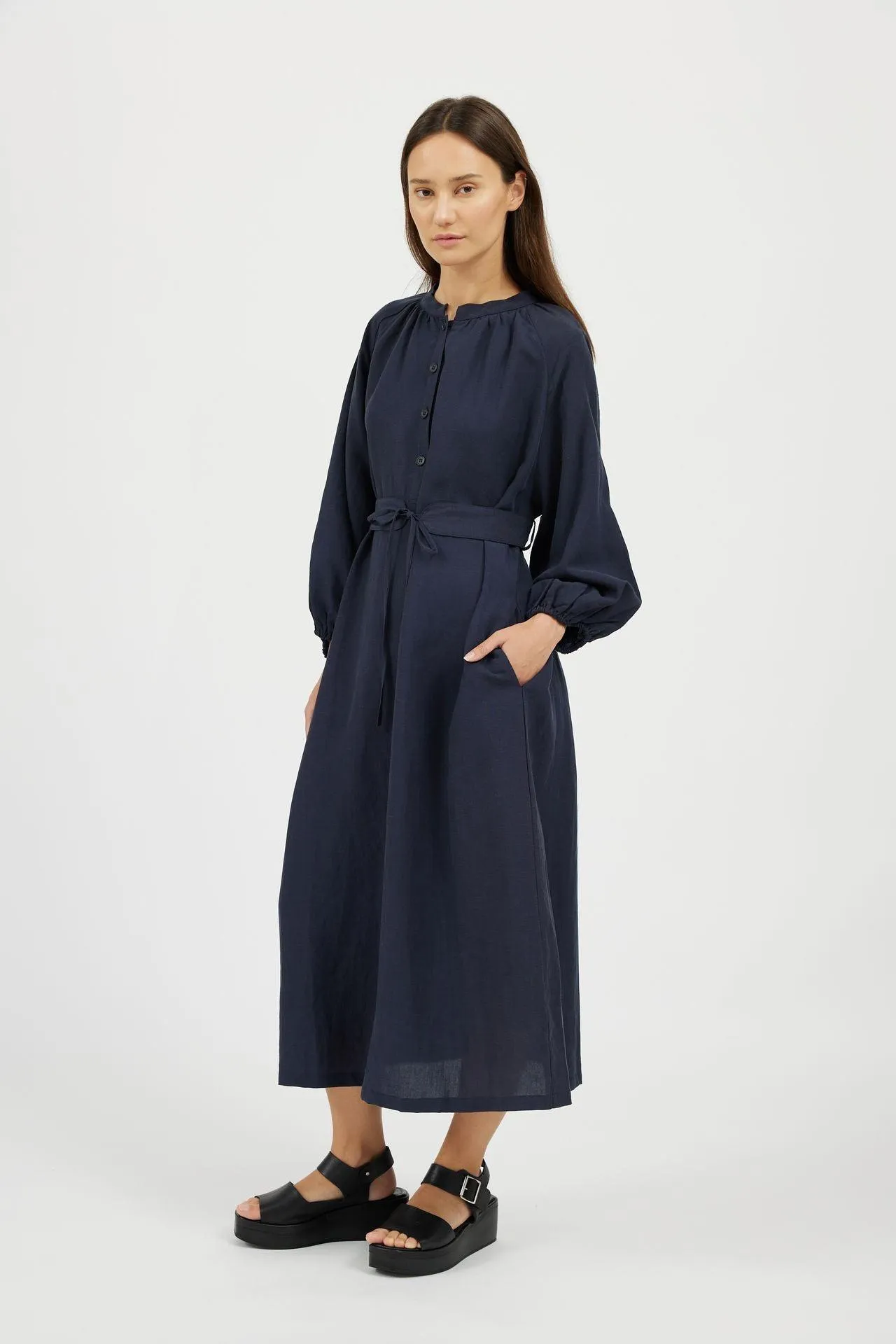 Bamboo Puff Sleeve Long Length Dress