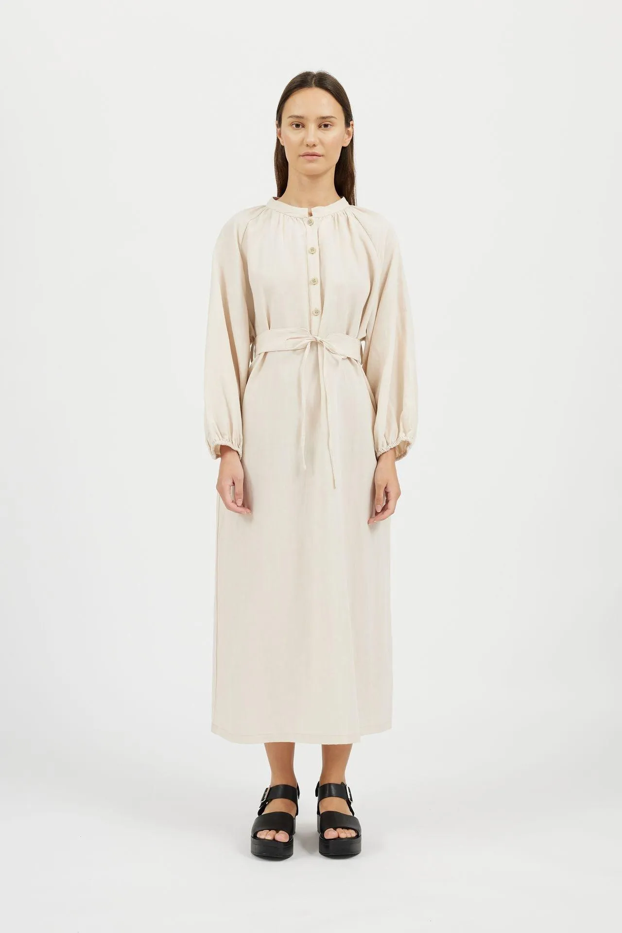 Bamboo Puff Sleeve Long Length Dress