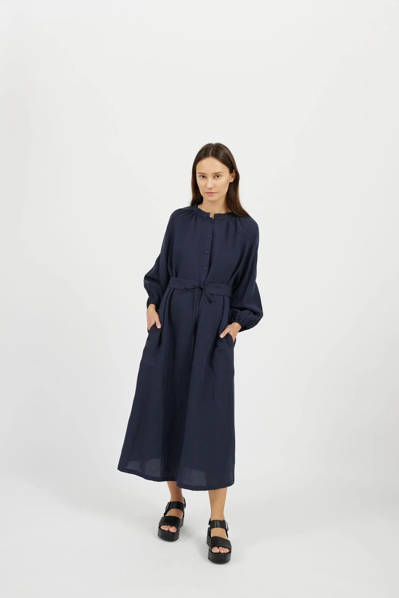 Bamboo Puff Sleeve Long Length Dress