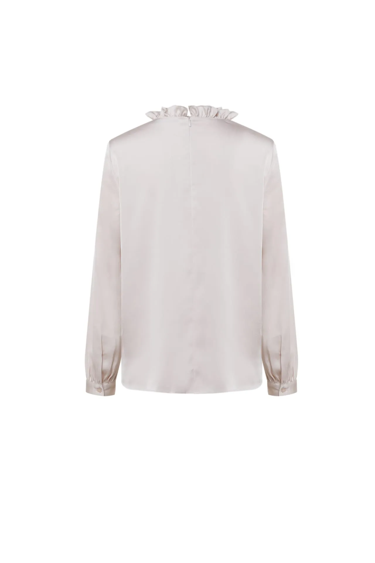 Bessie Soft Touch Satin Ruffled Stand Collar Blouse with Detachable Chain