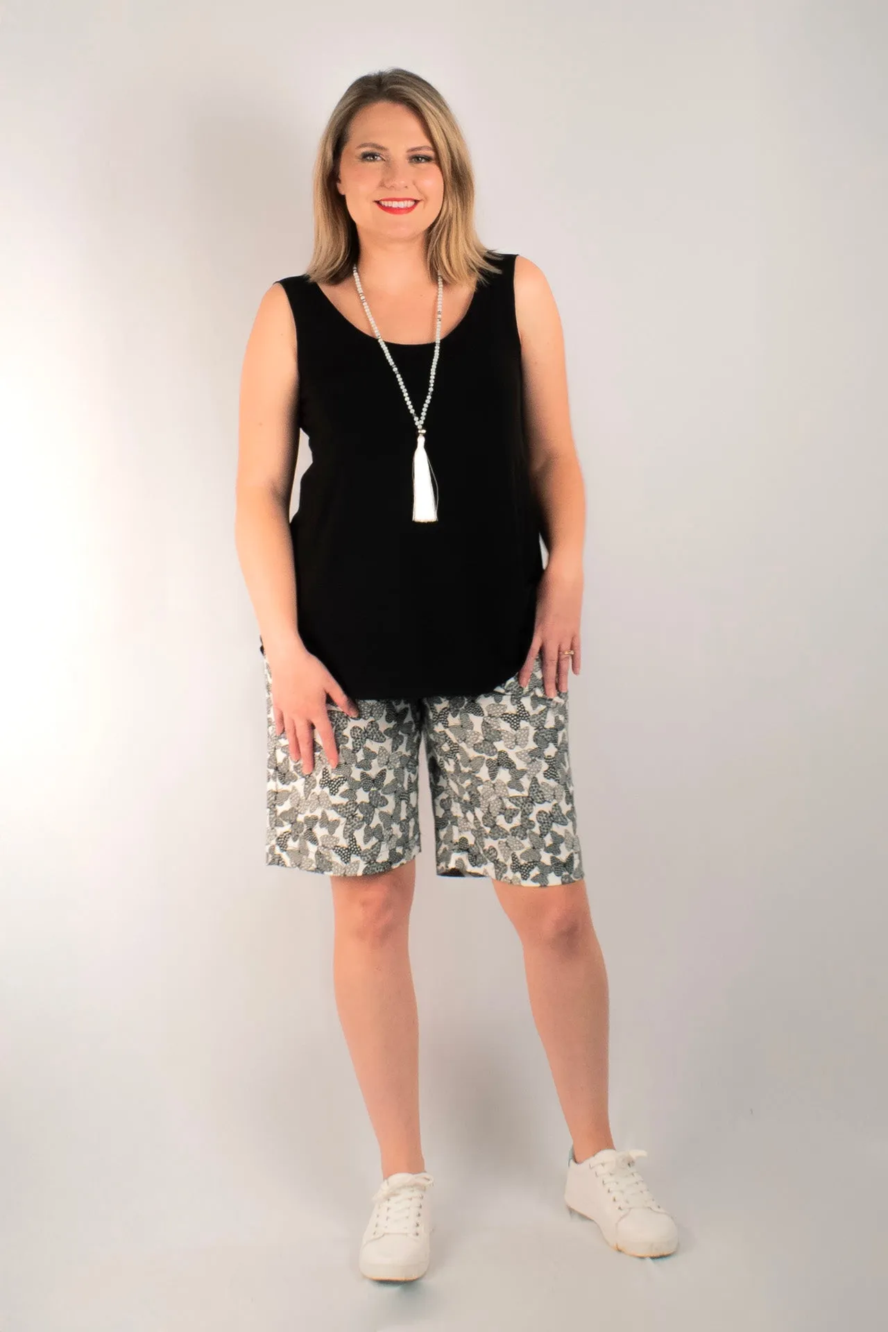 Black Butterfly Stretch Cotton Pique shorts with Pockets