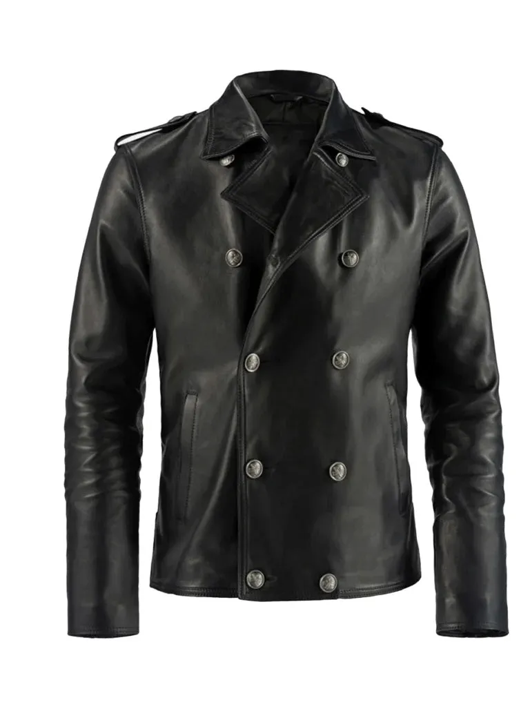 Black Chef Style Genuine Leather Jacket