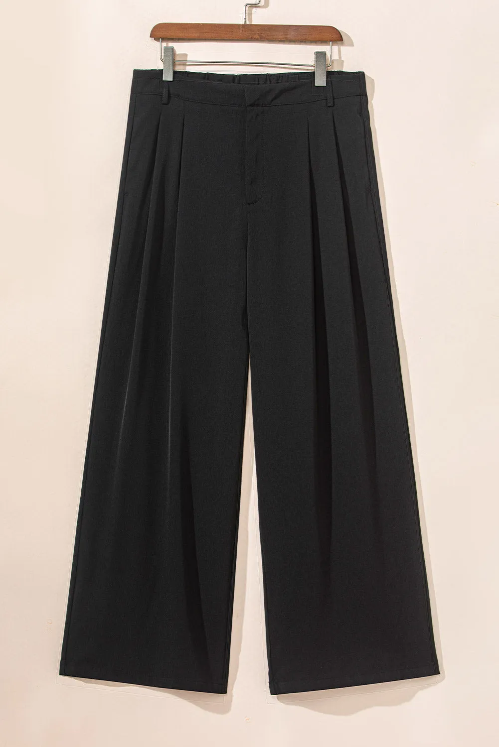 Black Pleated Elegant Wide Leg Pants