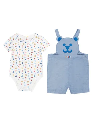 Blue White Bear Onesie And Overall 2-Piece Set (0-12m)