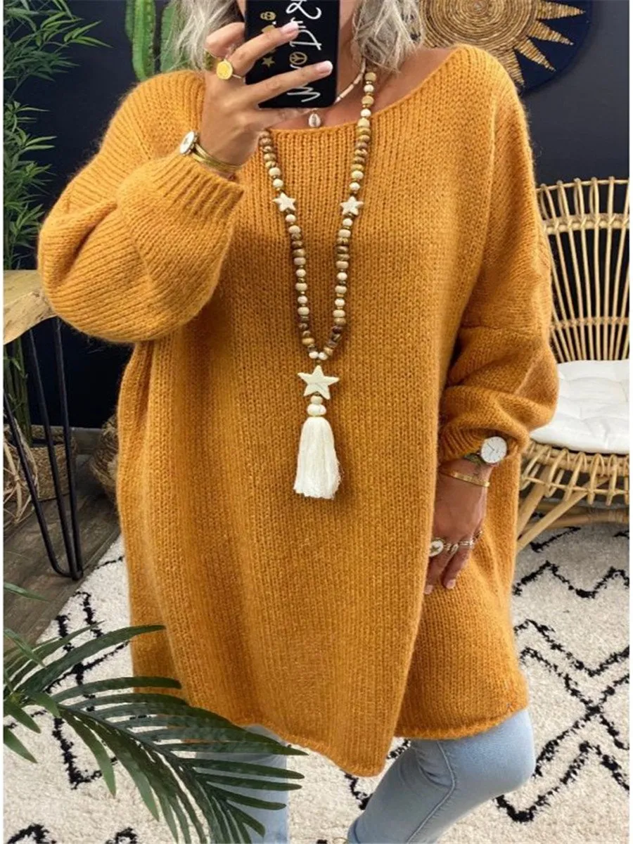 Casual Women Round Neck Knitting Loose Sweaters