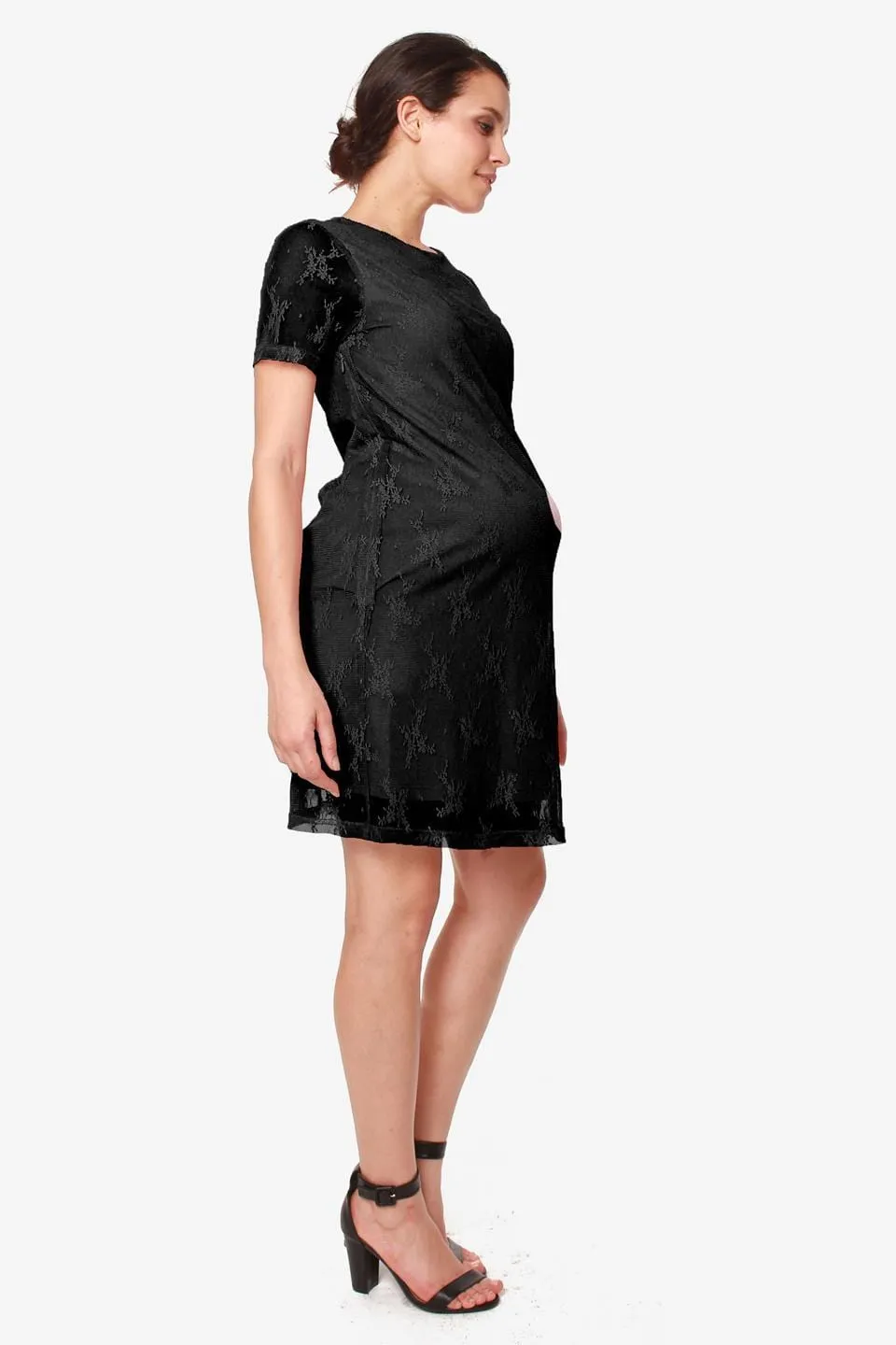 Catriona Full Lace Short Sleeve Nursing Dress Black Print