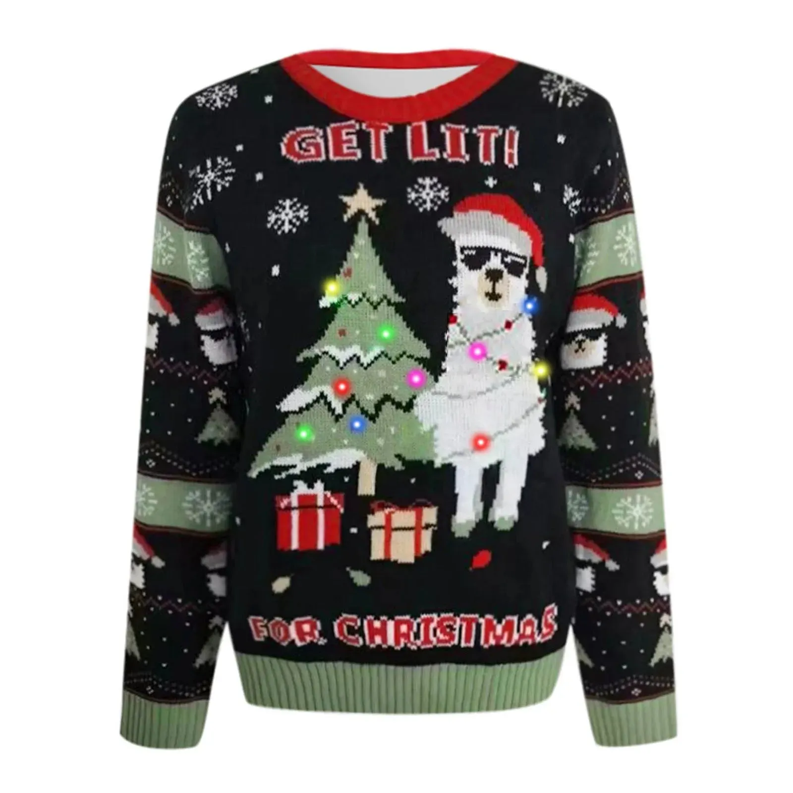 Christmas Jacquard Knitted Pullover with LED Lights - Casual Fashion Sweater