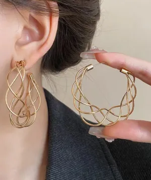 Classy Gold Copper Multilayer C Shapes Hoop Earrings ZZ022