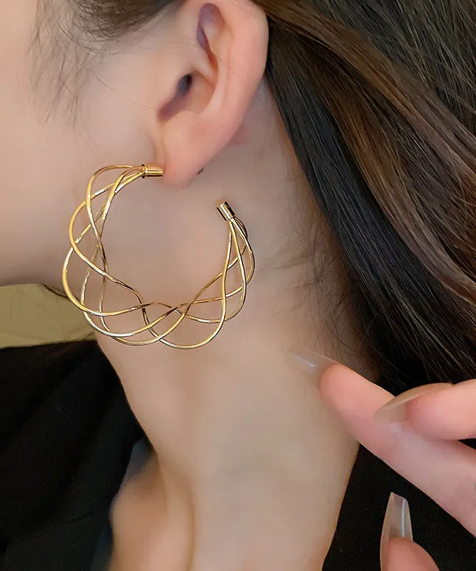 Classy Gold Copper Multilayer C Shapes Hoop Earrings ZZ022