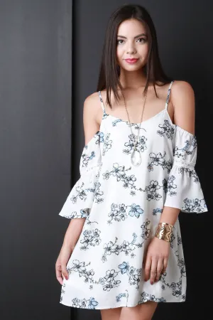 Cold Shoulder Floral Shift Dress