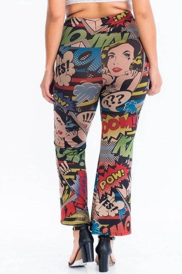 Comic Print, Flared Yoga Pants