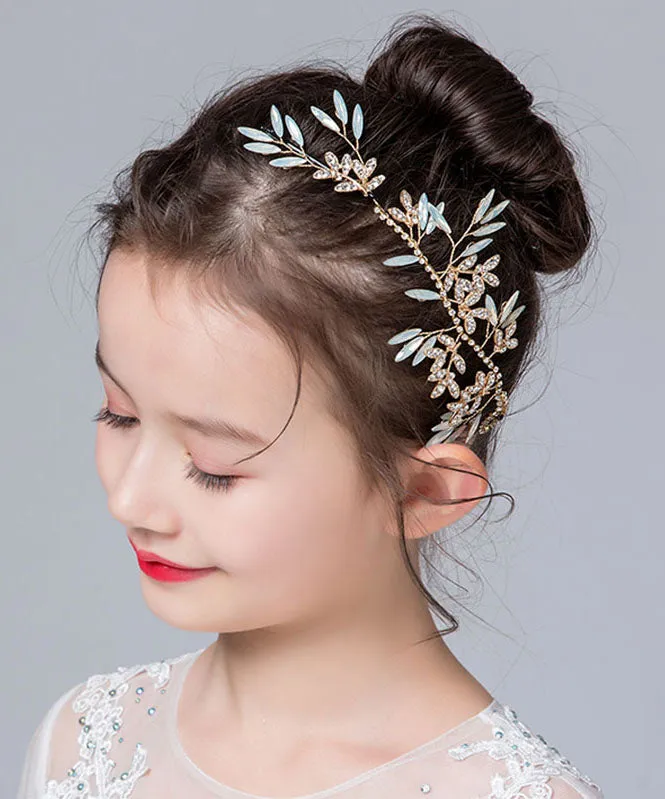 Cute Blue Alloy Inlaid Zircon Crystal Leaf Girl Hairpin IU043