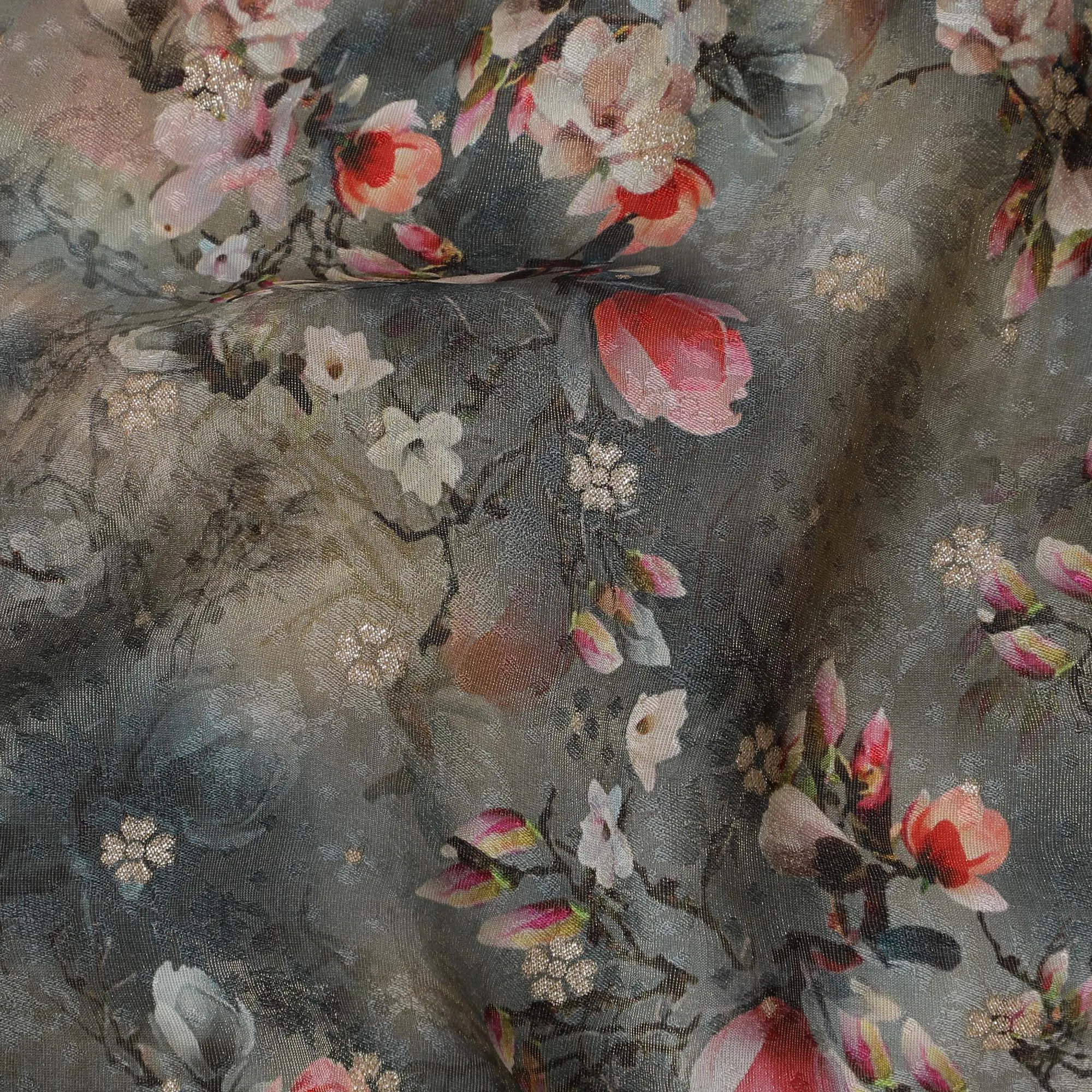 Dark Elegance Viscose Fabric with Blossom Print, 110 cm Wide-D19212