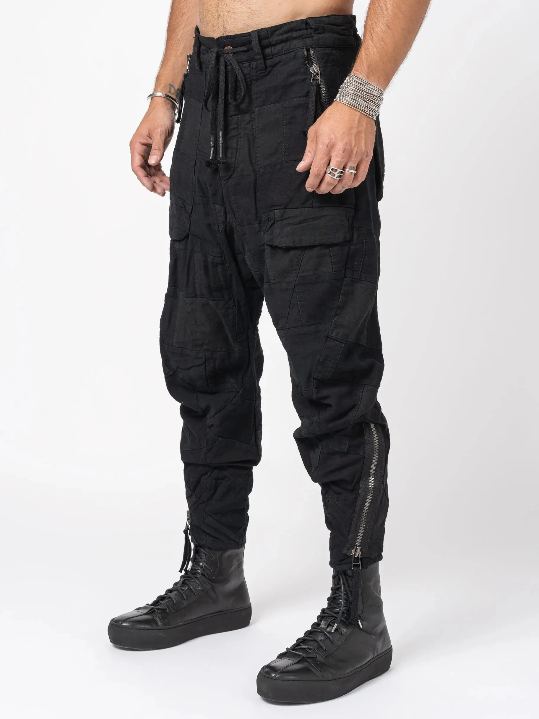 D.HYGEN Patchwork Zip Tapered Cropped Pants - Black