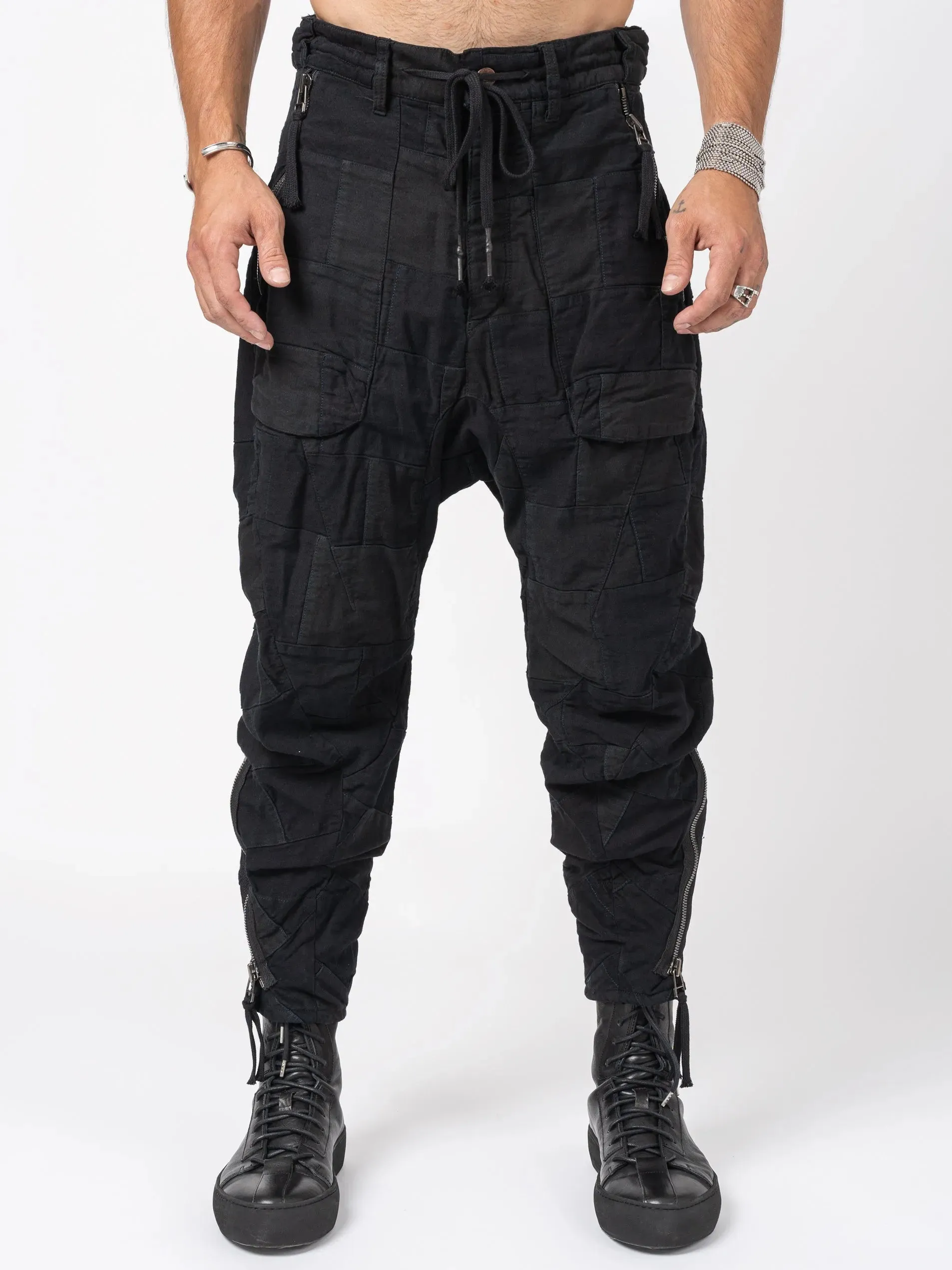 D.HYGEN Patchwork Zip Tapered Cropped Pants - Black