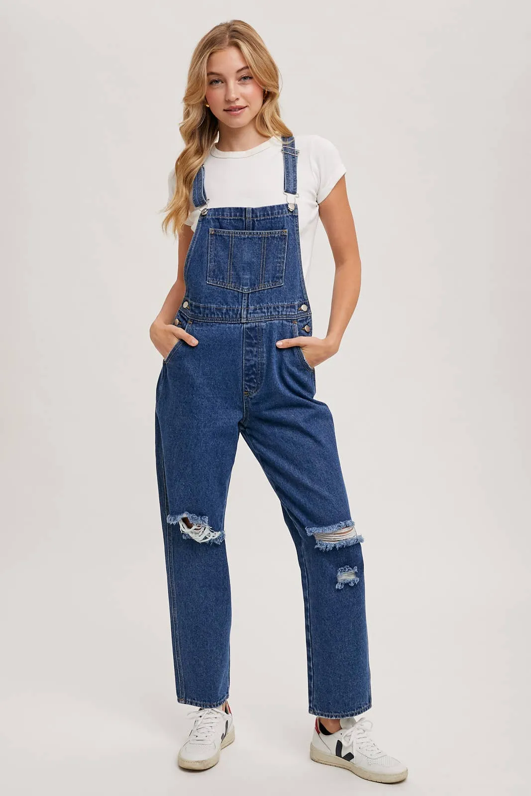 Distressed Dark Wash Overalls