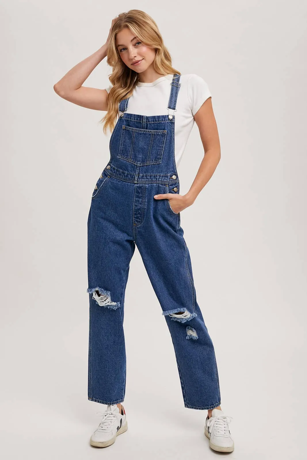 Distressed Dark Wash Overalls