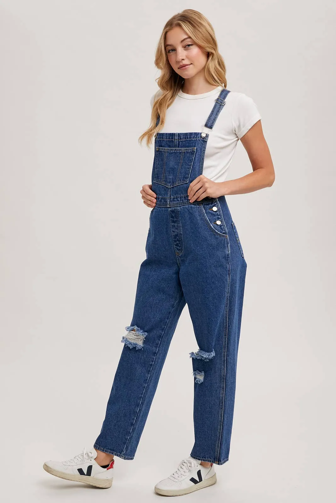 Distressed Dark Wash Overalls