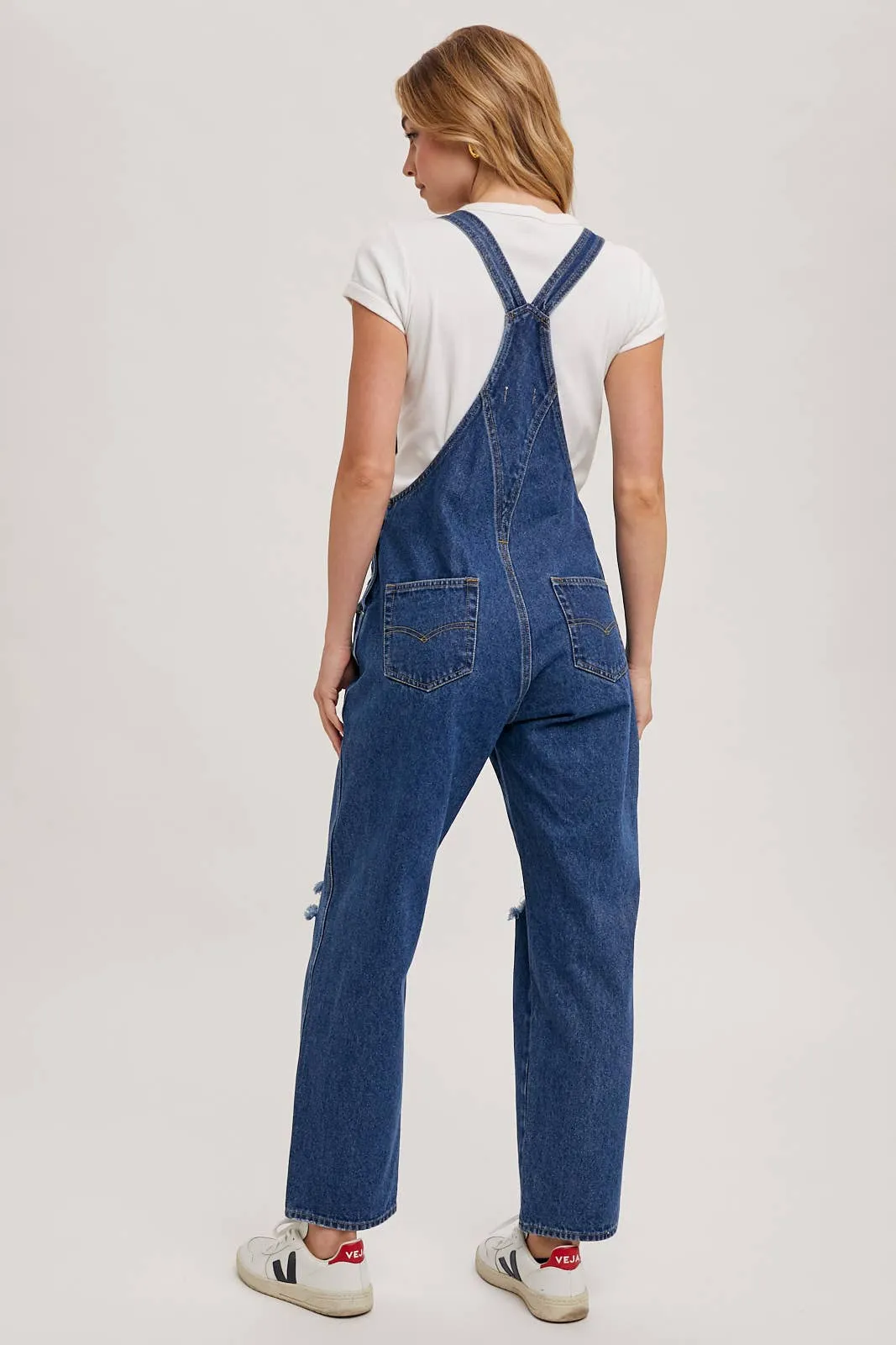 Distressed Dark Wash Overalls