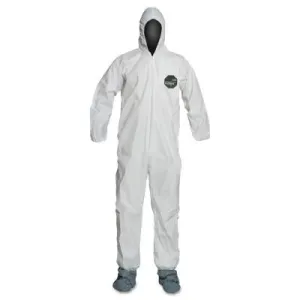 DuPont™ ProShield® 50 Hooded Coveralls w/Attached Boots and Elastic Wrists, White, Large, NB122SWHLG002500