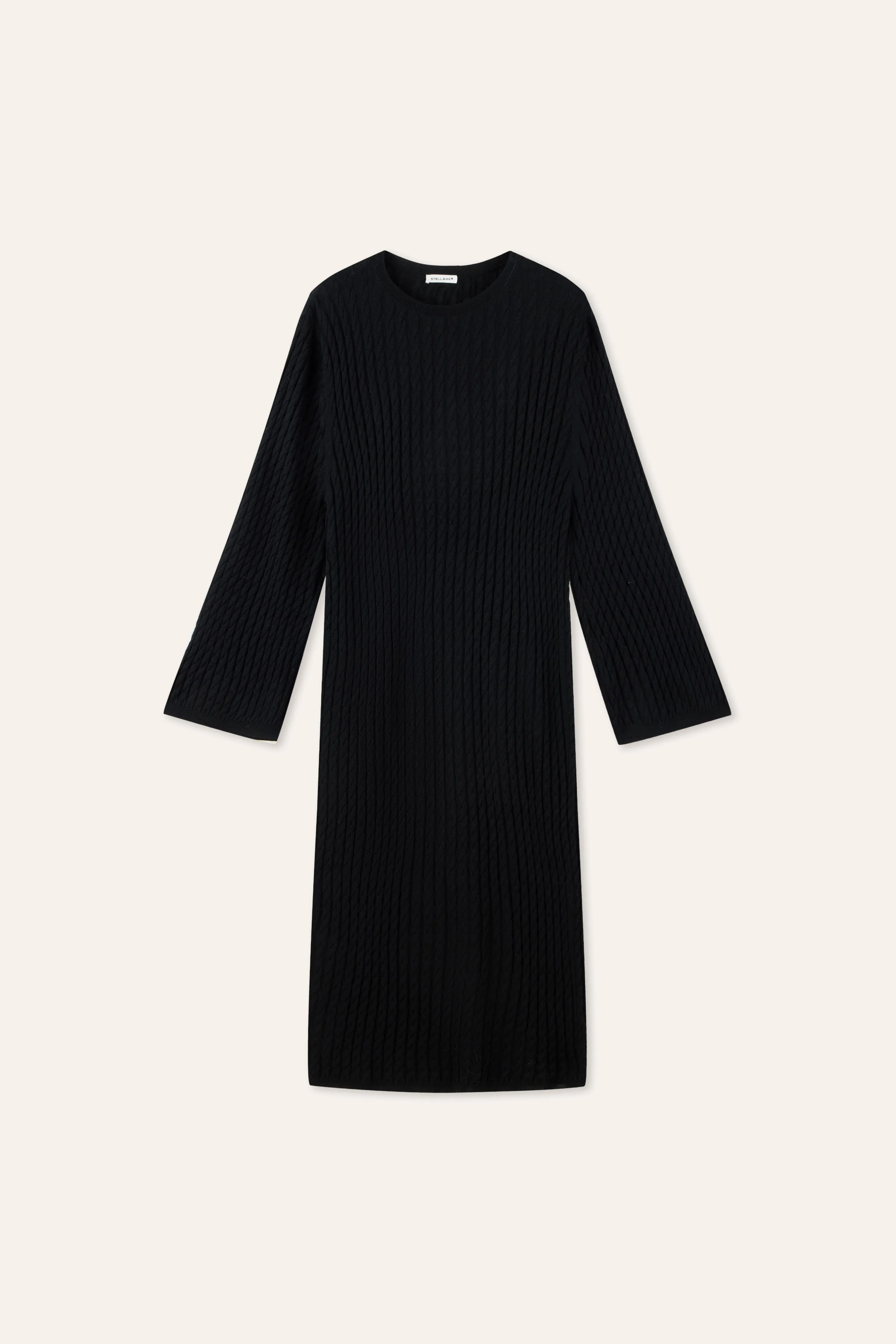 ELEGANCE wool cable knit dress (Black)