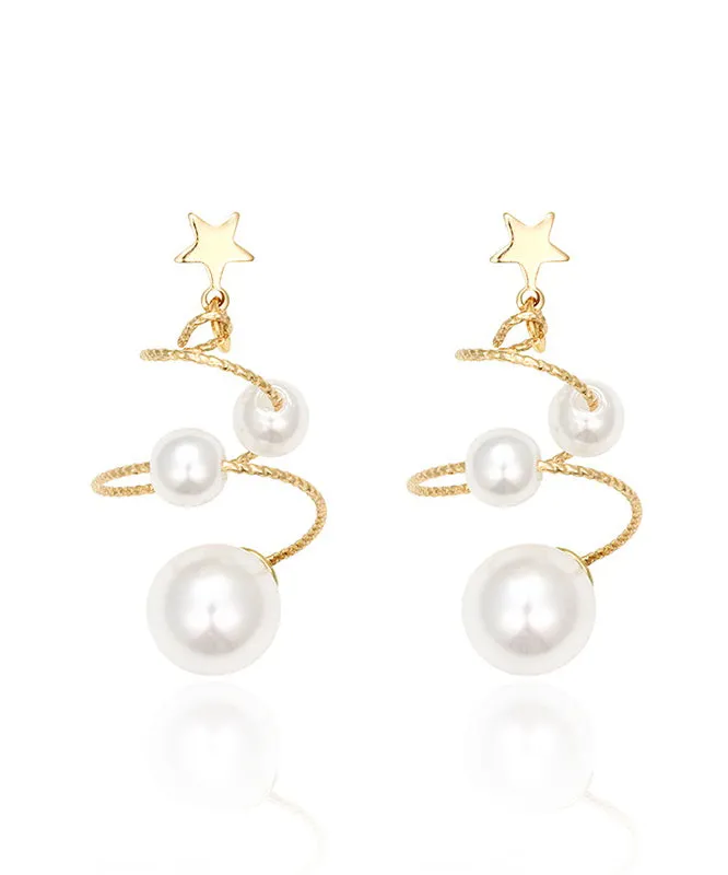 Elegant White Copper Overgild Spiral Pearl Drop Earrings PO023