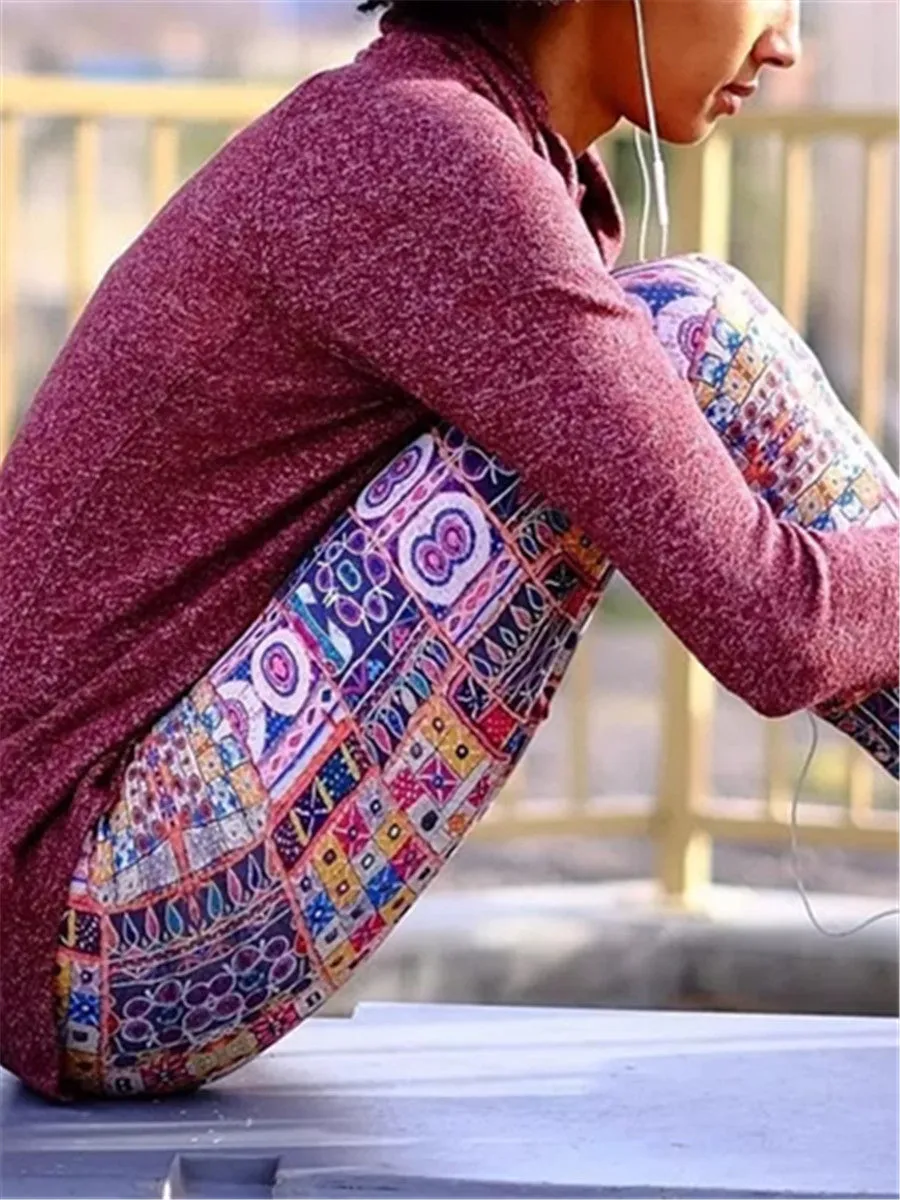 Fashion Ethnic Print Skinny Yoga Pants