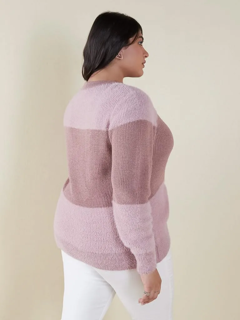 Gia Curves Mauve Colour-Blocked Knitted Top