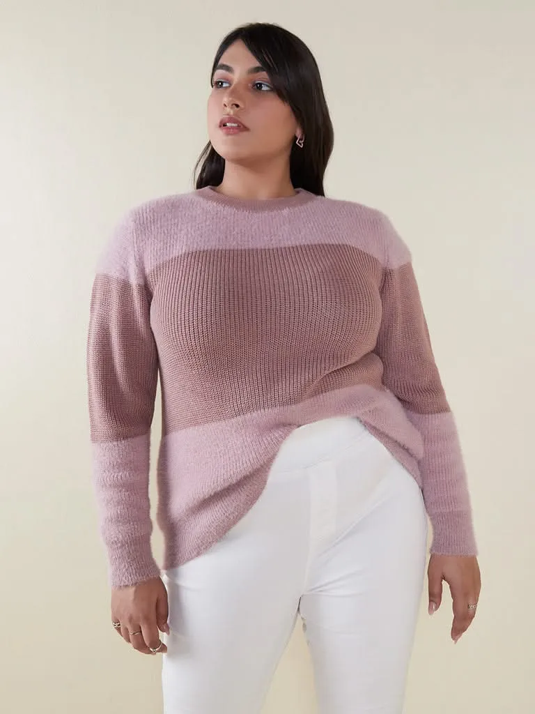 Gia Curves Mauve Colour-Blocked Knitted Top