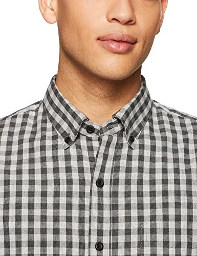 Goodthreads Mens Standard-Fit Long-Sleeve Gingham Slub Shirt, Grey Heather, XL