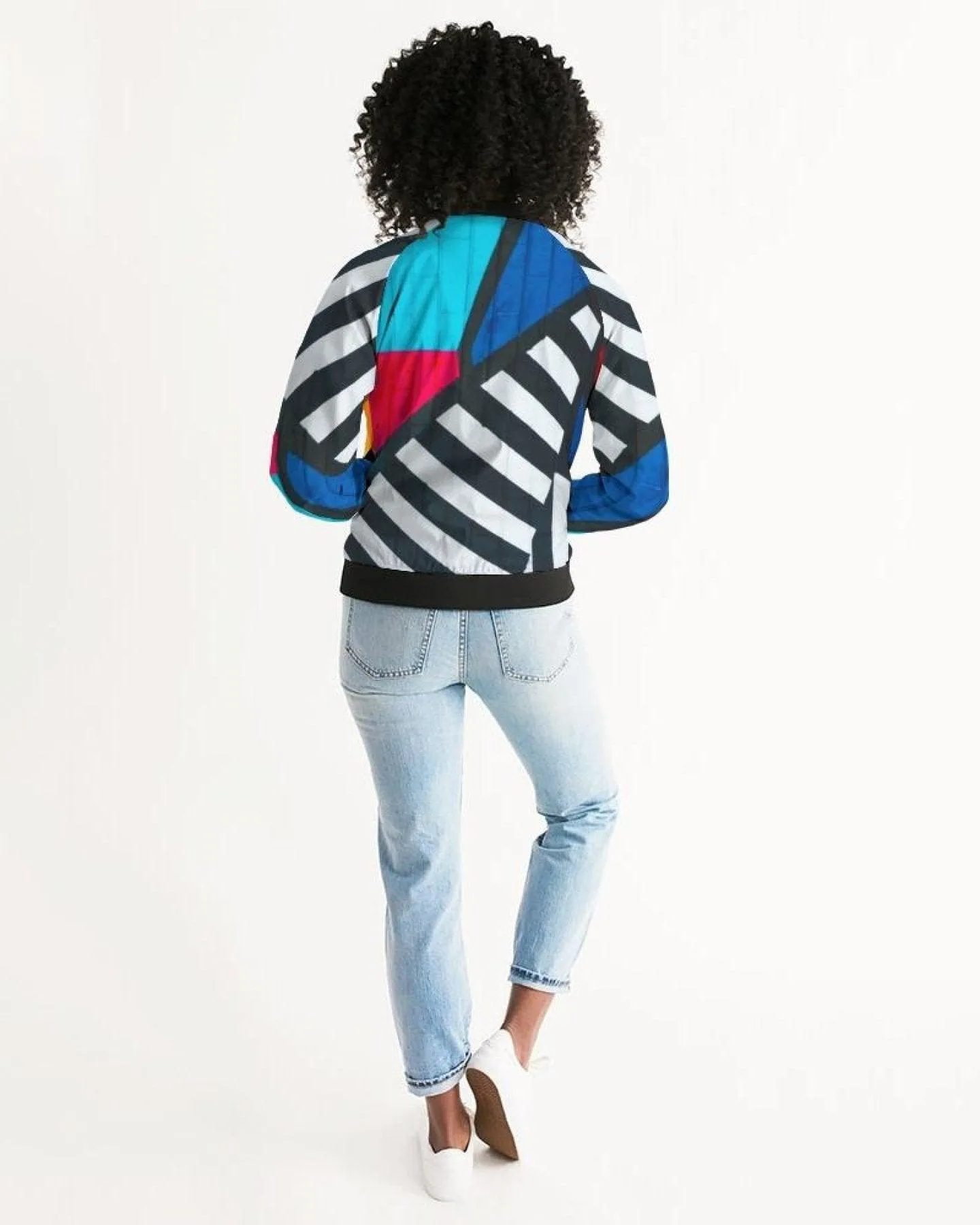 Gridline Colorful Style Womens Bomber Jacket